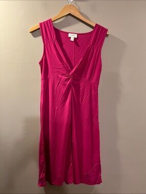 LOFT Hot Pink Knot-Front Midi Dress